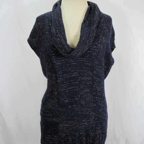 Mara Mac Sweaters - Mara Mac Blue Gold Sleeveless Cowl Sweater Top M